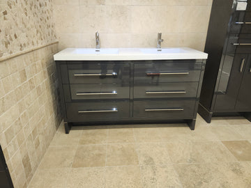 60" Aura Plato Glossy Charcoal Vanity with Double Countertop Combo (as is)