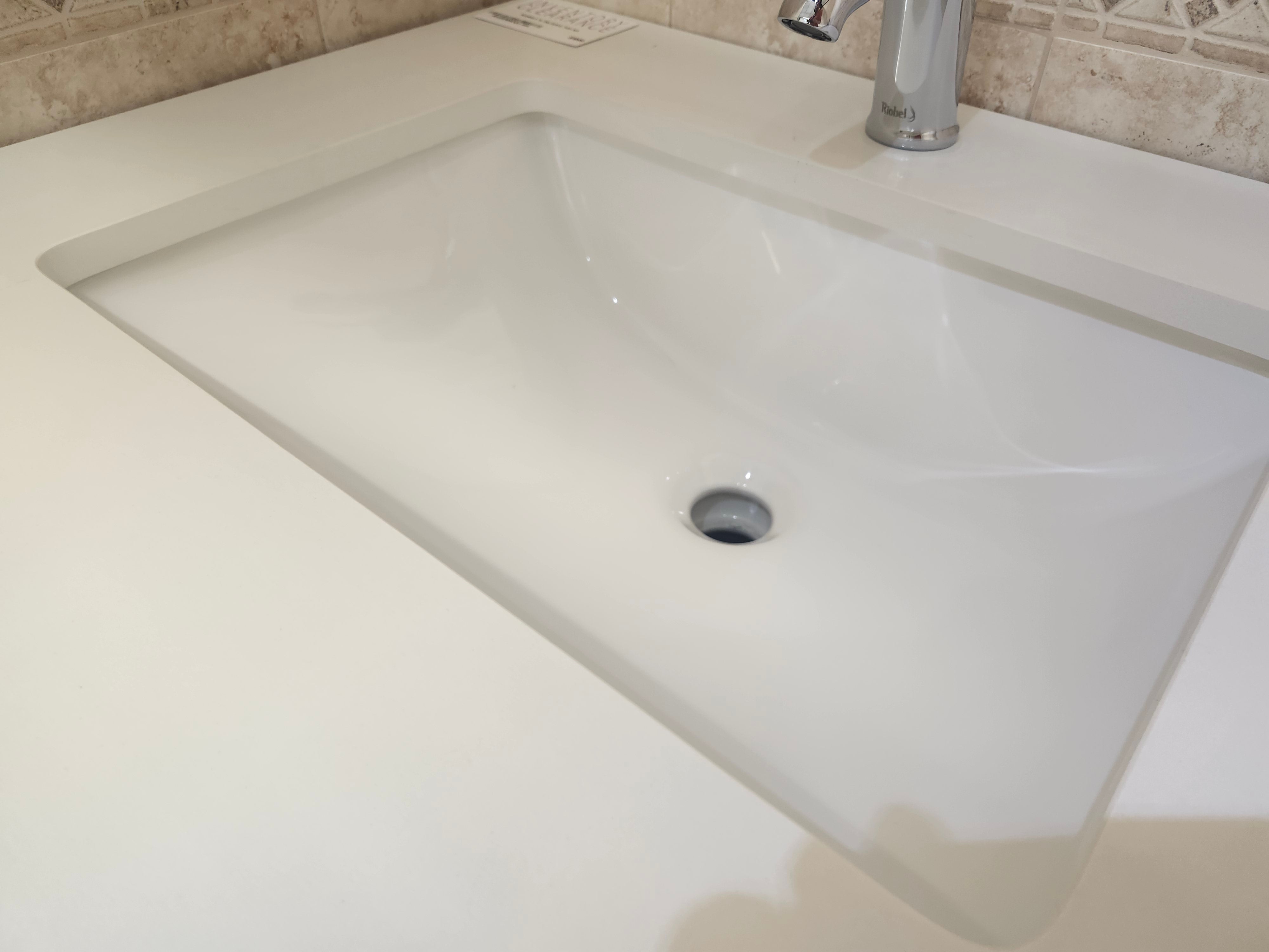 61" Riverfield White Vanity and Double Countertop Combo (as is)