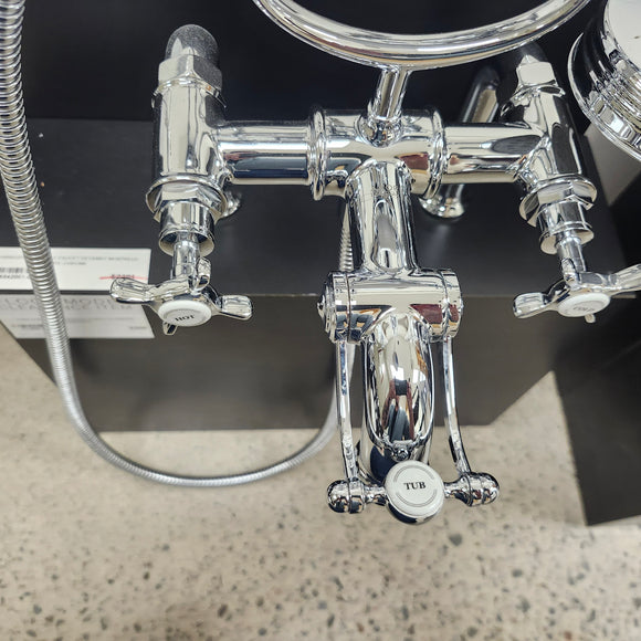 Hansgrohe Axor Series Tub Filler Faucet Montreux Cross Handles Chrome Floormodel Clearance as is Includes Hand Held Shower Head