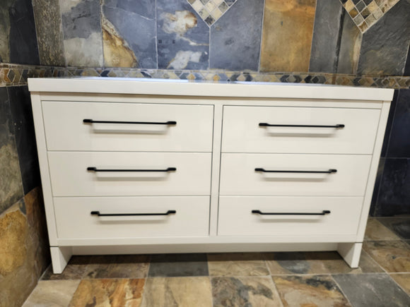 60" Aura Glossy White Plato Vanity with Double Countertop Combo (as is)