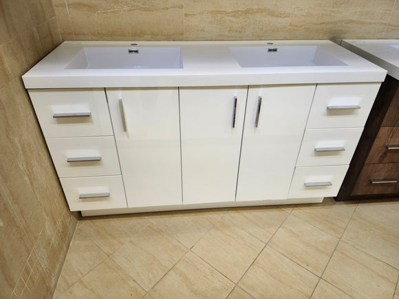 60" Glossy White Art Vanity with Countertop Combo (as is) i9