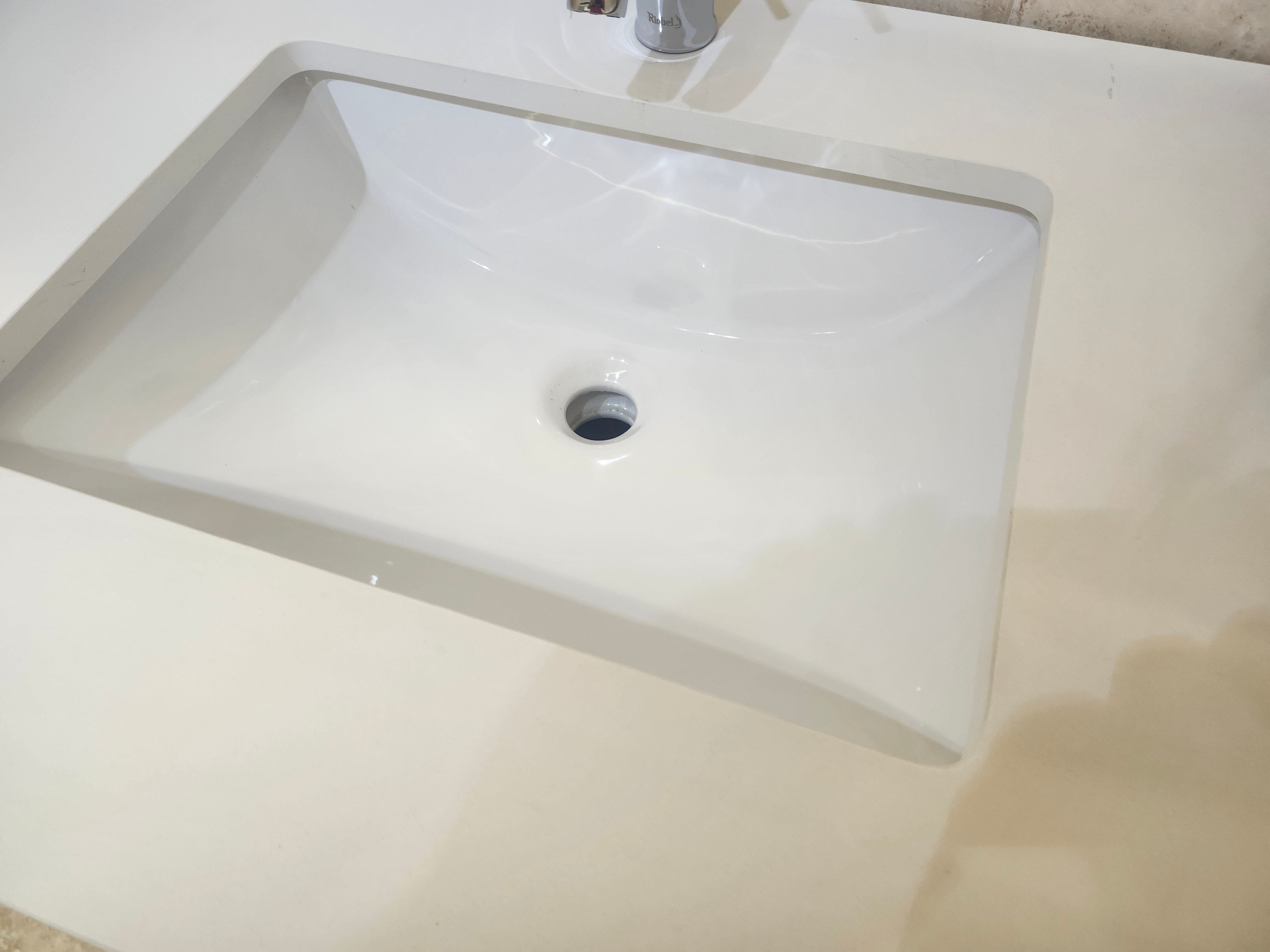 61" Riverfield White Vanity and Double Countertop Combo (as is)
