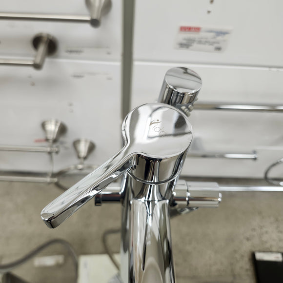 Vida V-Style Floormount Tub Filler with Hand Held Shower Head and Round Handle Floormodel Clearance as Is