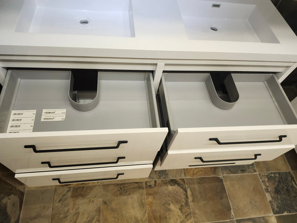 60" Aura Glossy White Plato Vanity with Double Countertop Combo (as is)
