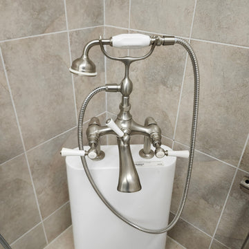 Bathtub Tub Filler Brushed Nickle with hand held shower head Floor model as is no valve included M8