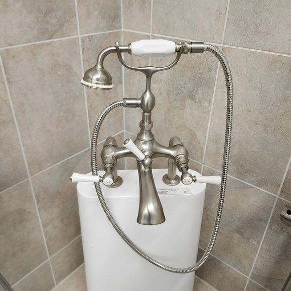 Bathtub Tub Filler Brushed Nickle with hand held shower head Floor model as is no valve included M8