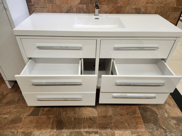 60" Aura Glossy White Plato Vanity with Double Countertop Combo (as is) m3