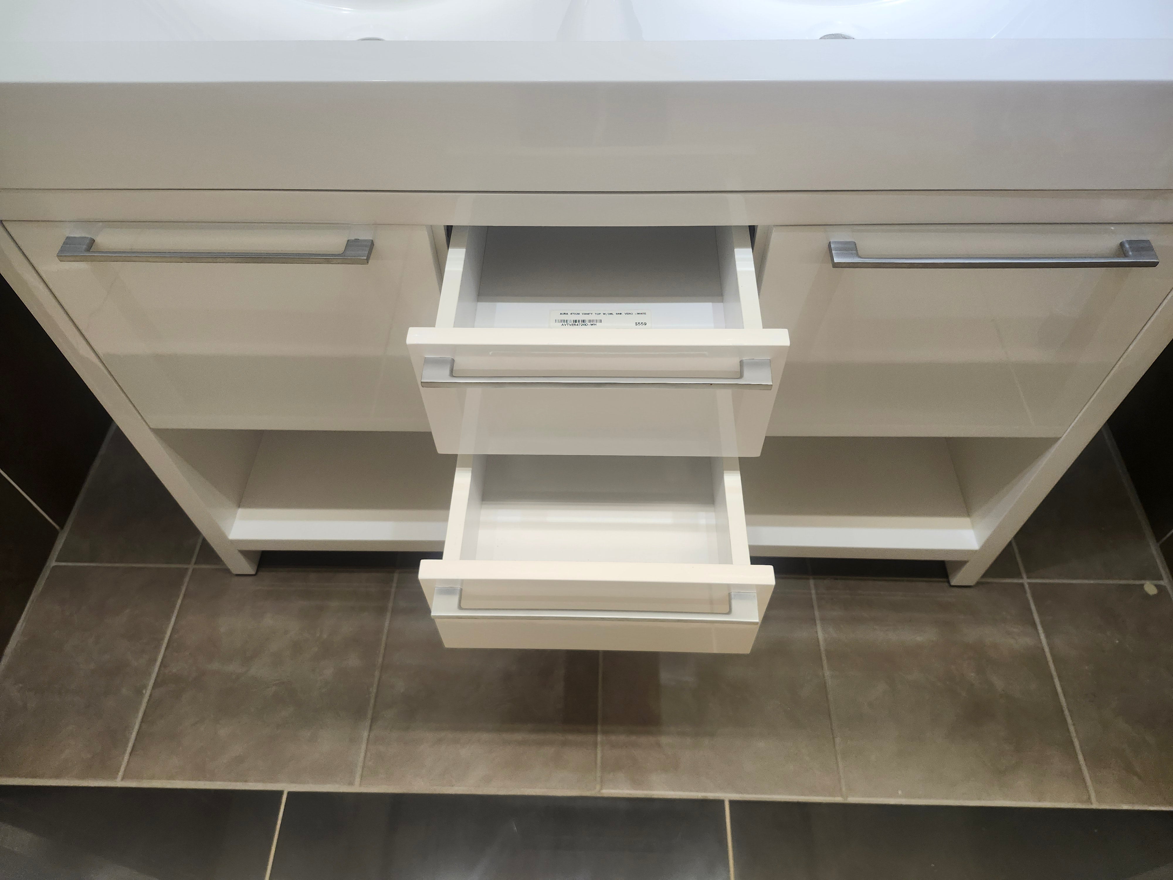 47" Vero Glossy White Vanity with Double Countertop Combo (as is)