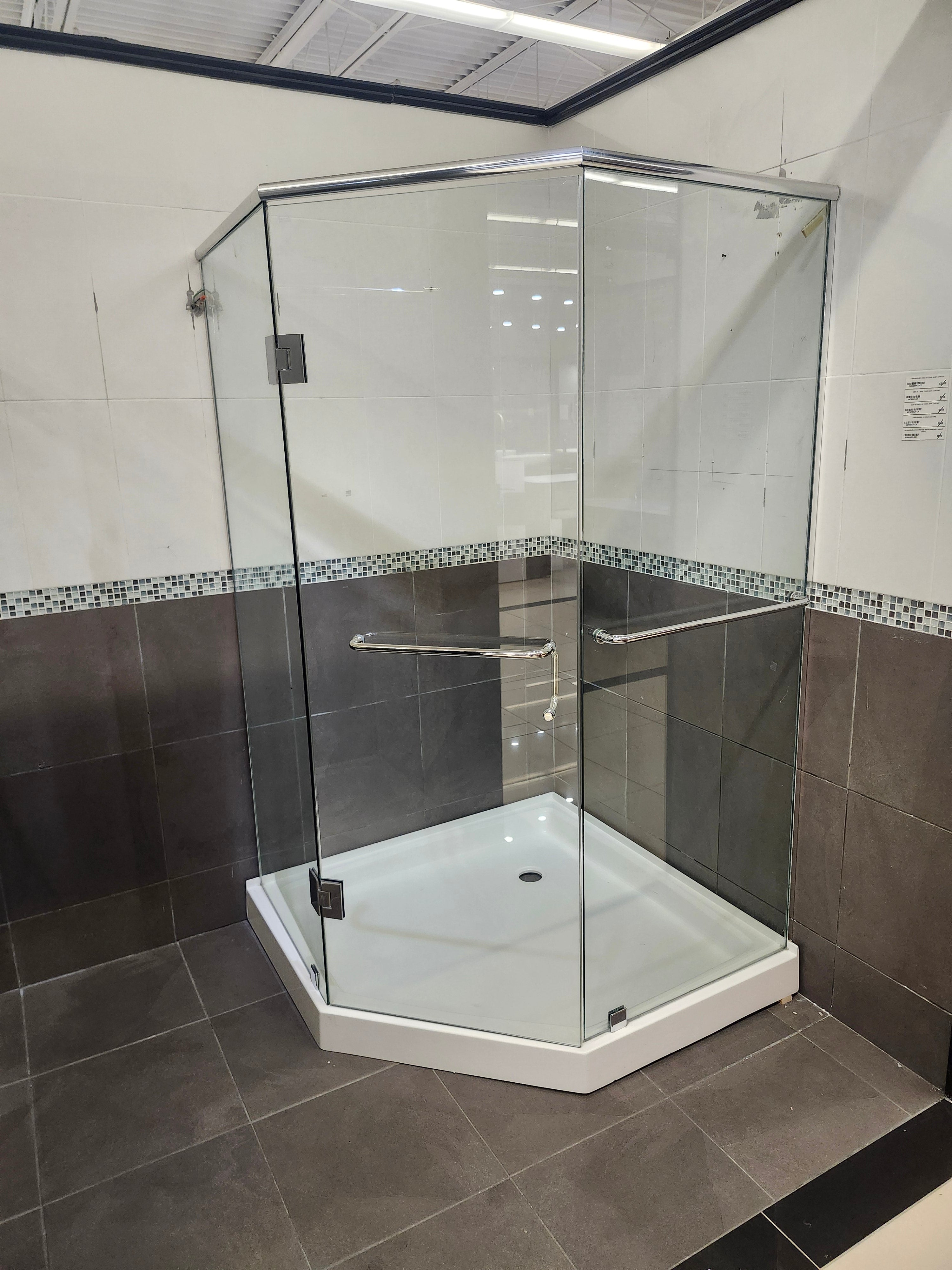 D&M Neo Angle Shower Door and Shower Base Combo (as is)