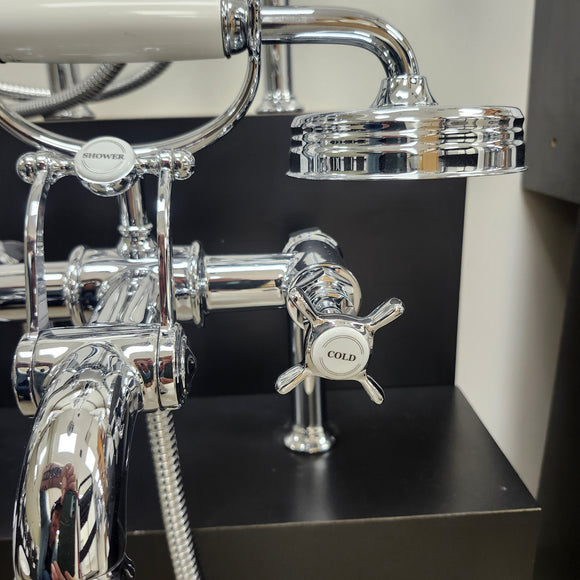 Hansgrohe Axor Series Tub Filler Faucet Montreux Cross Handles Chrome Floormodel Clearance as is Includes Hand Held Shower Head