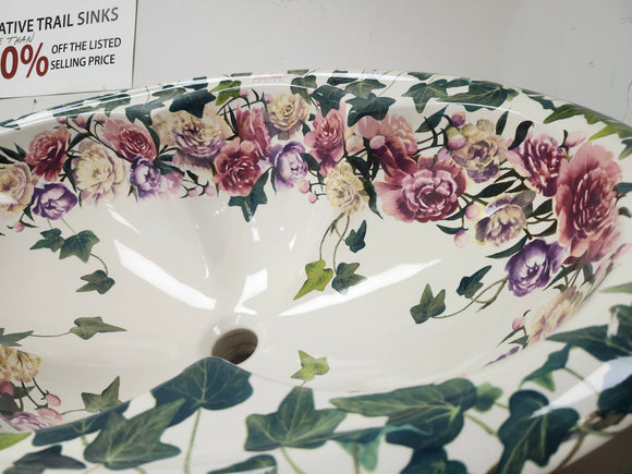 Kohler Artist Editions Drop In Bathroom Sink Flowers Peonies and Ivory Floormodel Clearance as is 25 1/4 x  17 x 9 1/4