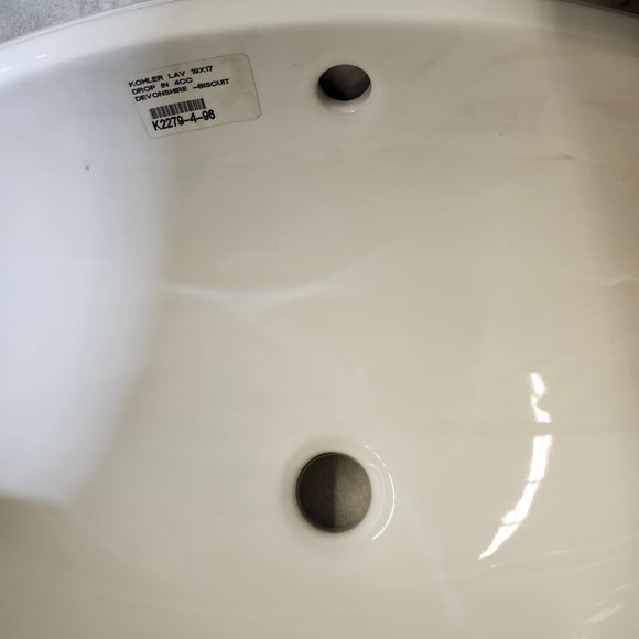 Kohler 19 x 17 Bathroom Sink Devonshire 8CC 3 Hole Predrilled Vanity Sink K2279-4  Biscuit Floormodel Clearance As Is m10