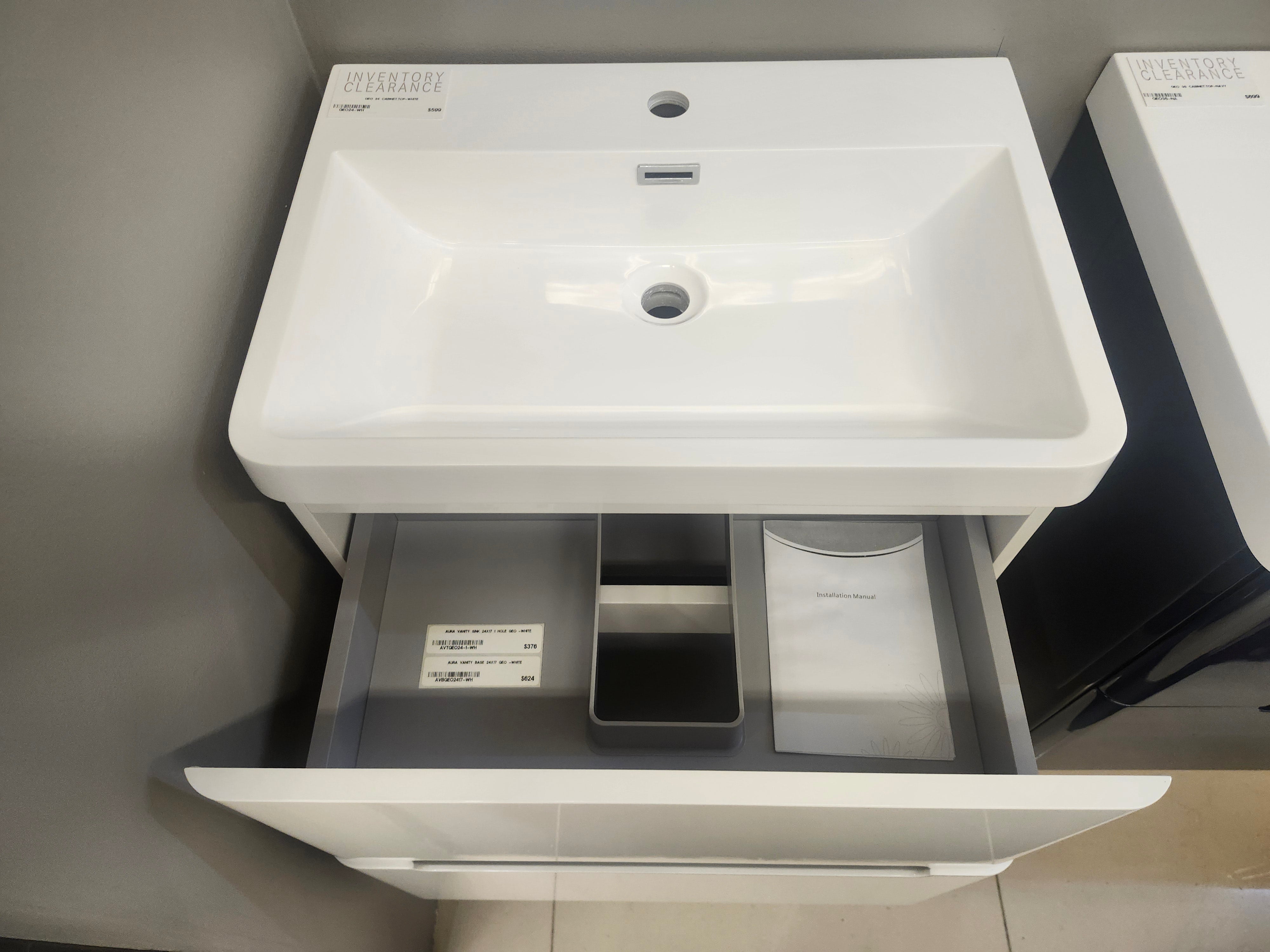 24" Geo White Wall Vanity with Countertop Combo (as is)
