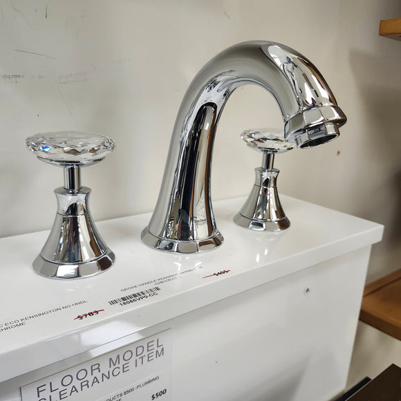 Grohe Bathroom Faucet Kenisongton Round 8cc 3 Hole Chrome and Crystal handles Floormodel Clearance as is
