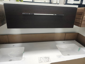 Vida Espresso 31" Makeup Desk and Vanity Mirror with Countertop Combo Floormodel Clearance wallhung - 0
