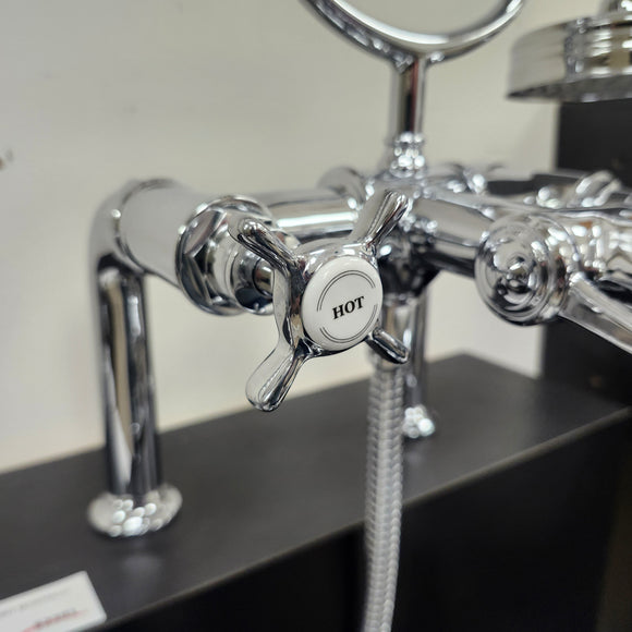 Hansgrohe Axor Series Tub Filler Faucet Montreux Cross Handles Chrome Floormodel Clearance as is Includes Hand Held Shower Head