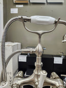 Bathtub Tub Filler Brushed Nickle with hand held shower head Floor model as is no valve included-9