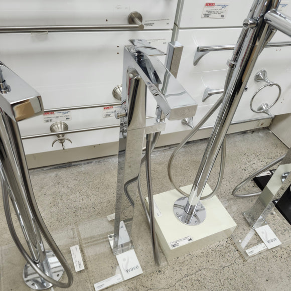 Vida Wave Floormount Tub Filler with Hand Held Shower Head and Lever Handle Floormodel Clearance as Is