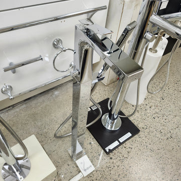 Vida Wave Floormount Tub Filler with Hand Held Shower Head and Lever Handle Floormodel Clearance as Is