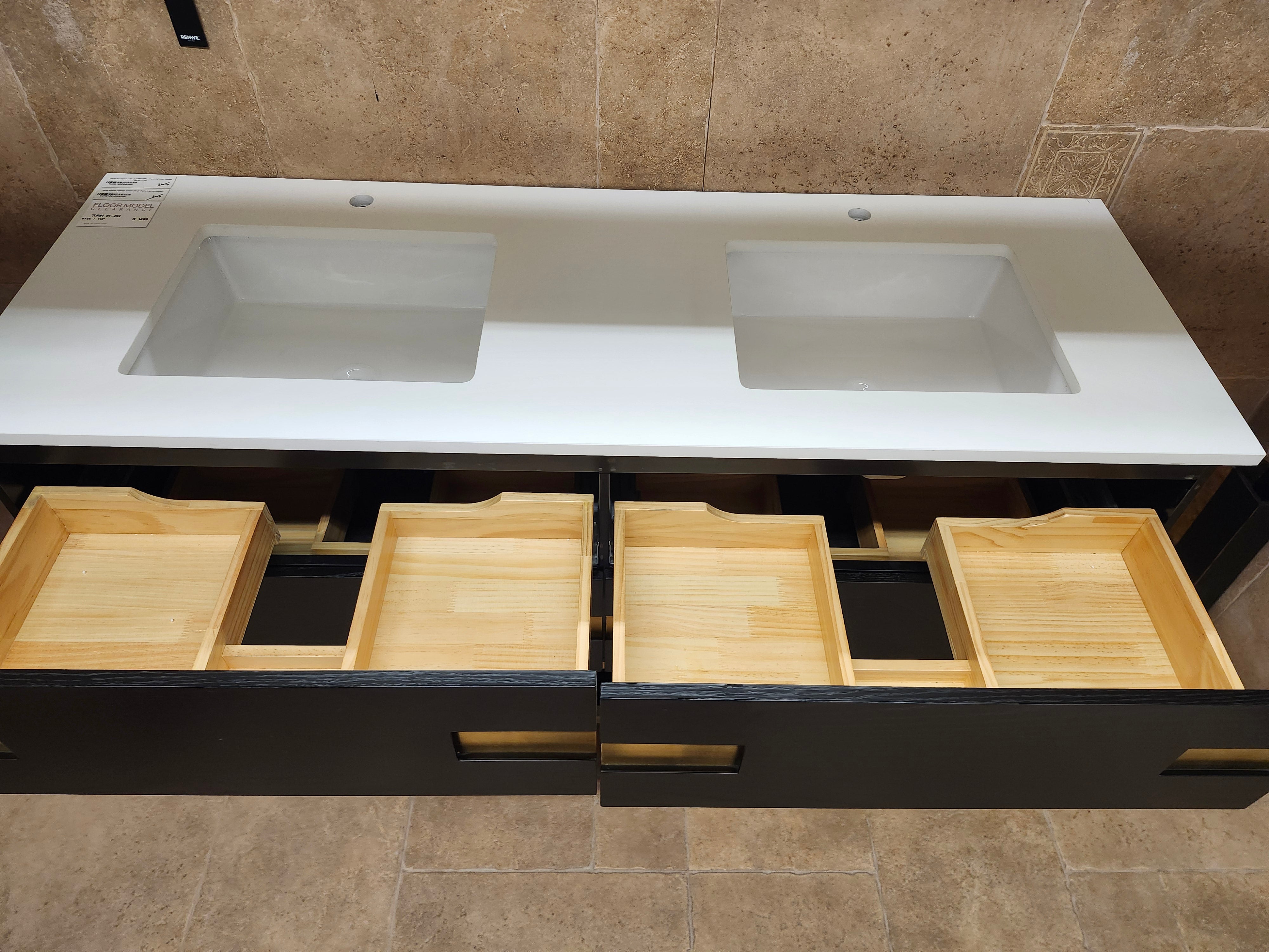 Vida Turin 61 Black/Gold Vanity with double Countertop Combo (as is)