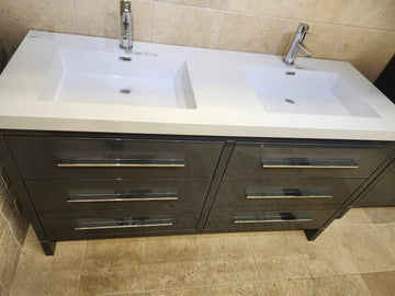 60" Aura Plato Glossy Charcoal Vanity with Double Countertop Combo (as is) - 0