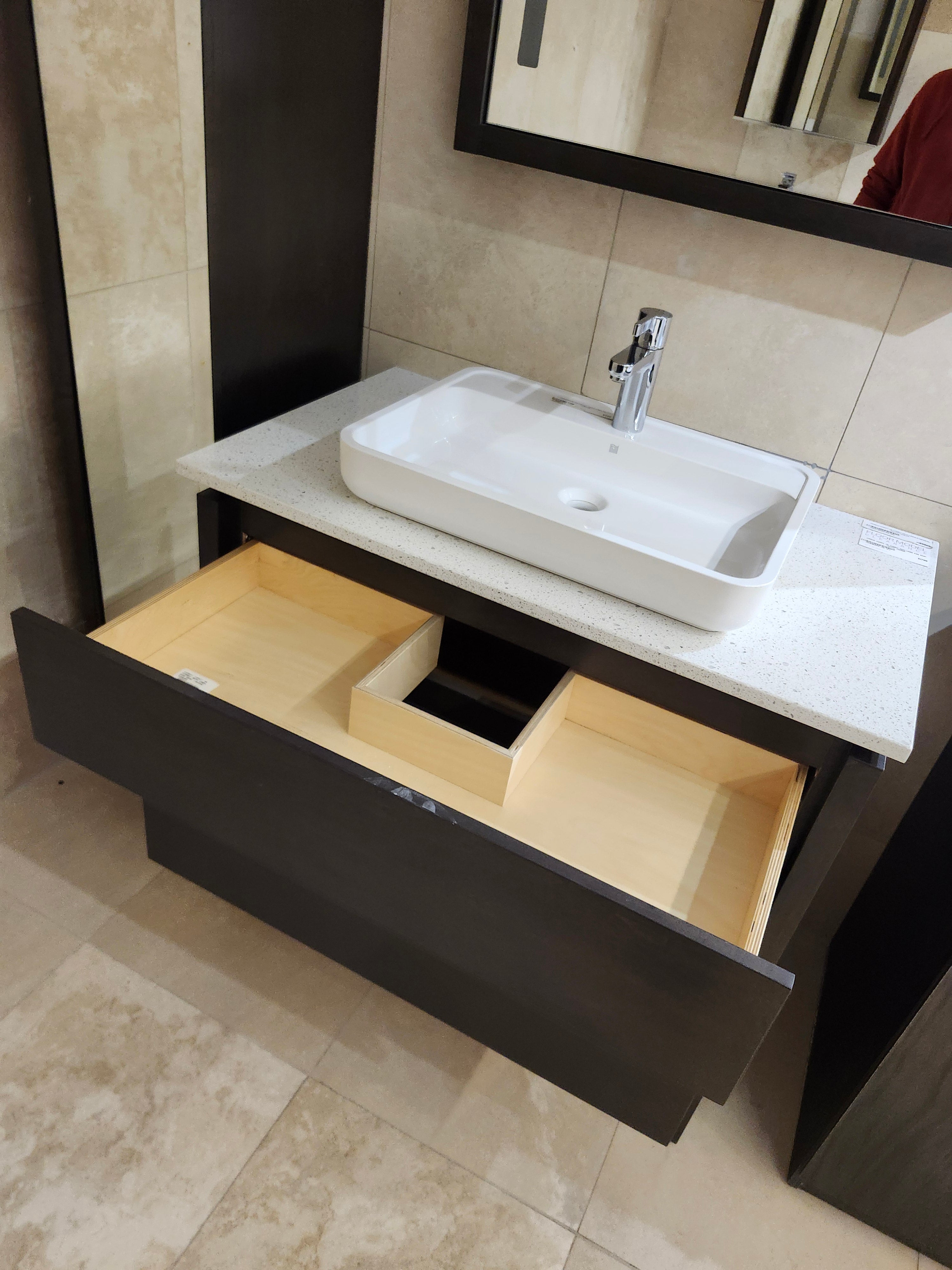 49" Vanico E129 Desk Vanity & Countertop Combo with Mirror and Linen (as is)