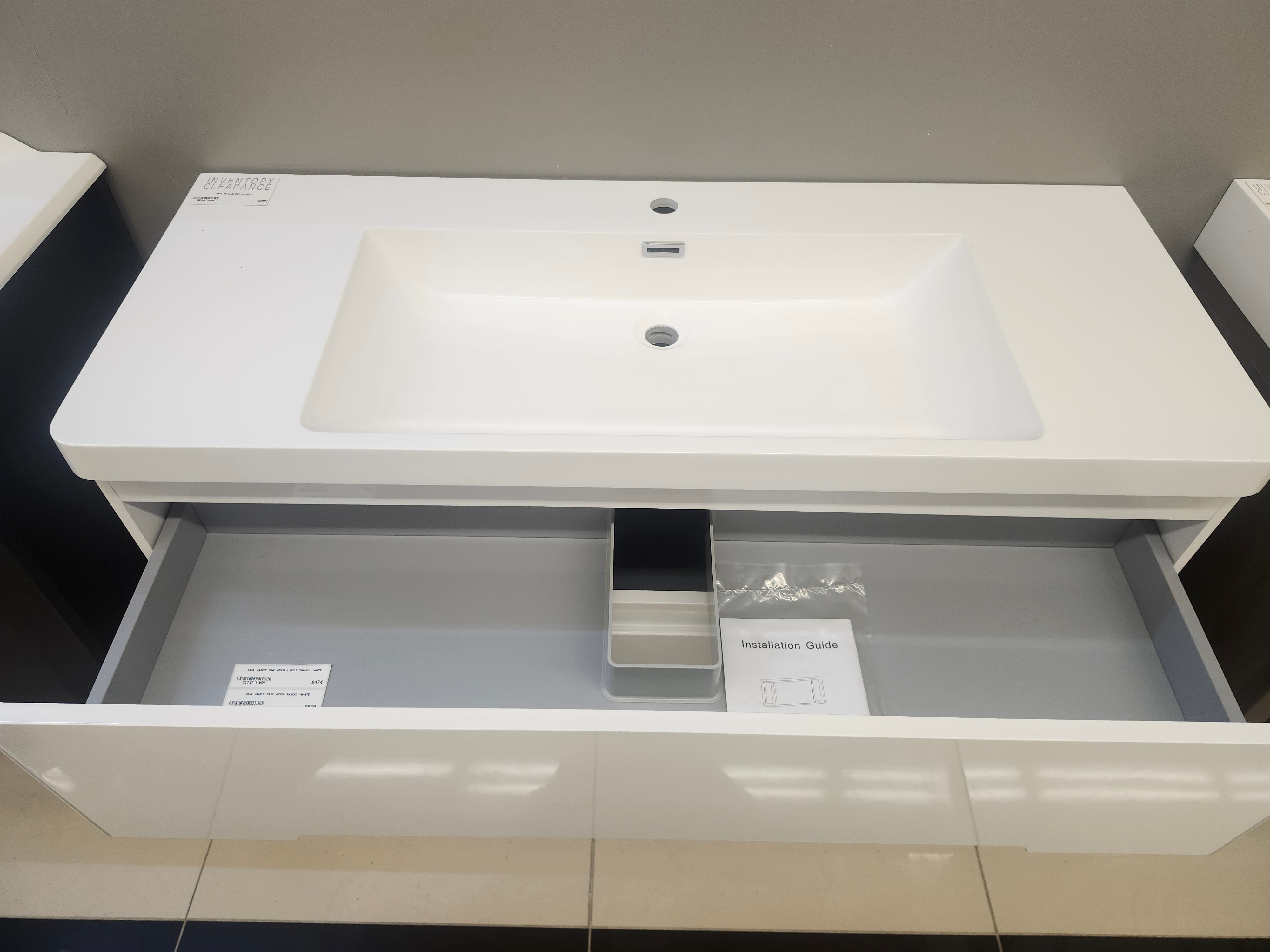 47" Geo Glossy White  Wall Vanity with Countertop Combo (as is)