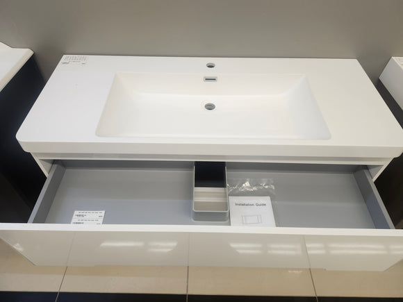 47" Geo Glossy White  Wall Vanity with Countertop Combo (as is) left of g