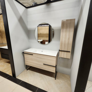 Ico Accent 48 x 21 Bathroom Vanity, Legs, Mirror, Linen and Countertop Sink Combo Sold As is Floormodel Clearance (H12)