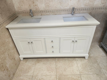 61" Riverfield White Vanity and Double Countertop Combo (as is)