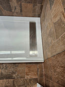 D&M shower door 84-104 chrome hardware clear doors 2 panel roller and shower base as is floor model m3-8