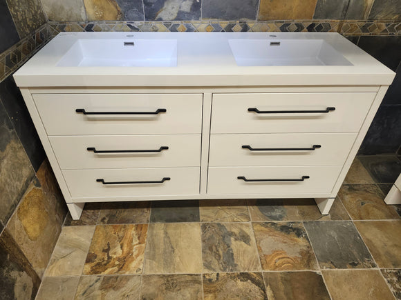 60" Aura Glossy White Plato Vanity with Double Countertop Combo (as is)