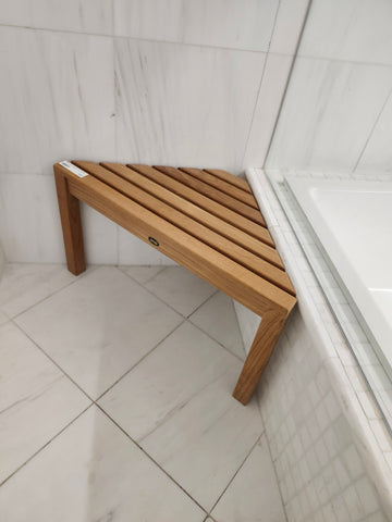 ARB Shower Stool 31.5 x 15.75 x 17.25 Corner Teak Floormodel Clearance As is Solid Wood l1