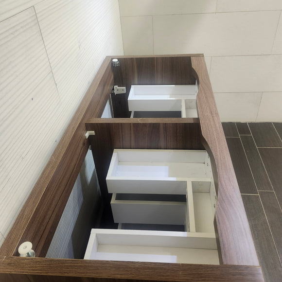 Aura Plato Rosewood Vanity Base Only Double Counntertop  Floormodel as is Clearance