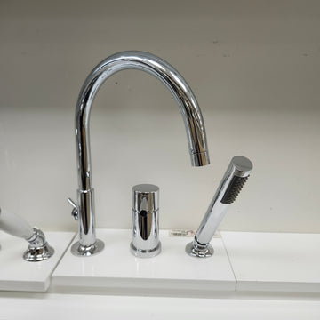 Aquabrass Geo Gneck Roman Deck Tub Filler with Hand Shower Floormodel Clearance as is - 0