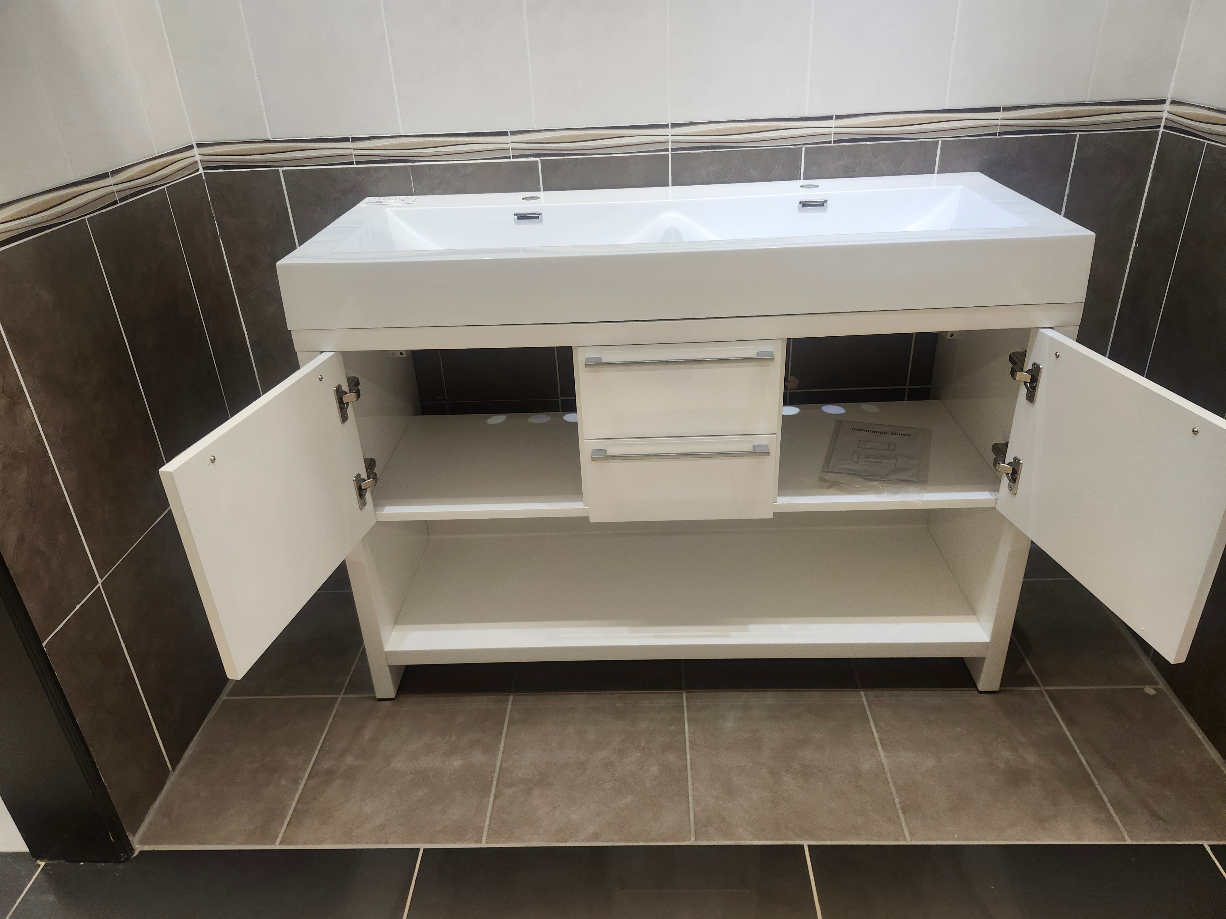 47" Vero Glossy White Vanity with Double Countertop Combo (as is)
