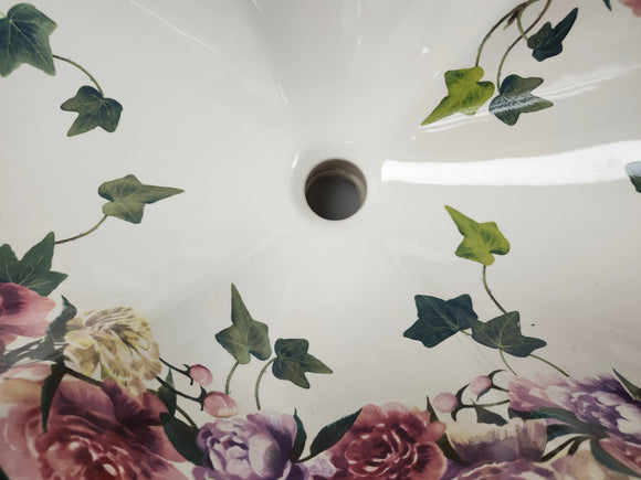 Kohler Artist Editions Drop In Bathroom Sink Flowers Peonies and Ivory Floormodel Clearance as is 25 1/4 x  17 x 9 1/4