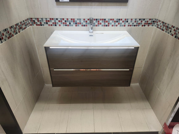 35" Cosmo Sepia Wall Vanity with Countertop Combo (as is) g9