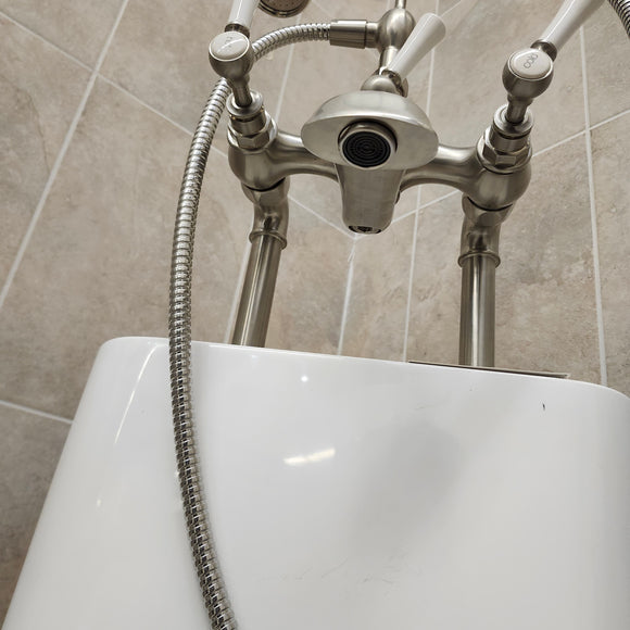 Bathtub Tub Filler Brushed Nickle with hand held shower head Floor model as is no valve included M8