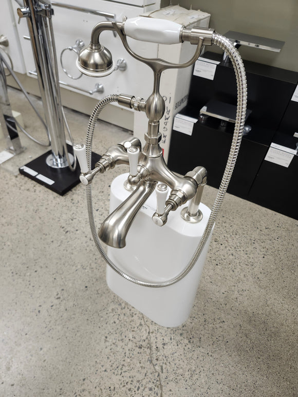 Bathtub Tub Filler Brushed Nickle with hand held shower head Floor model as is no valve included