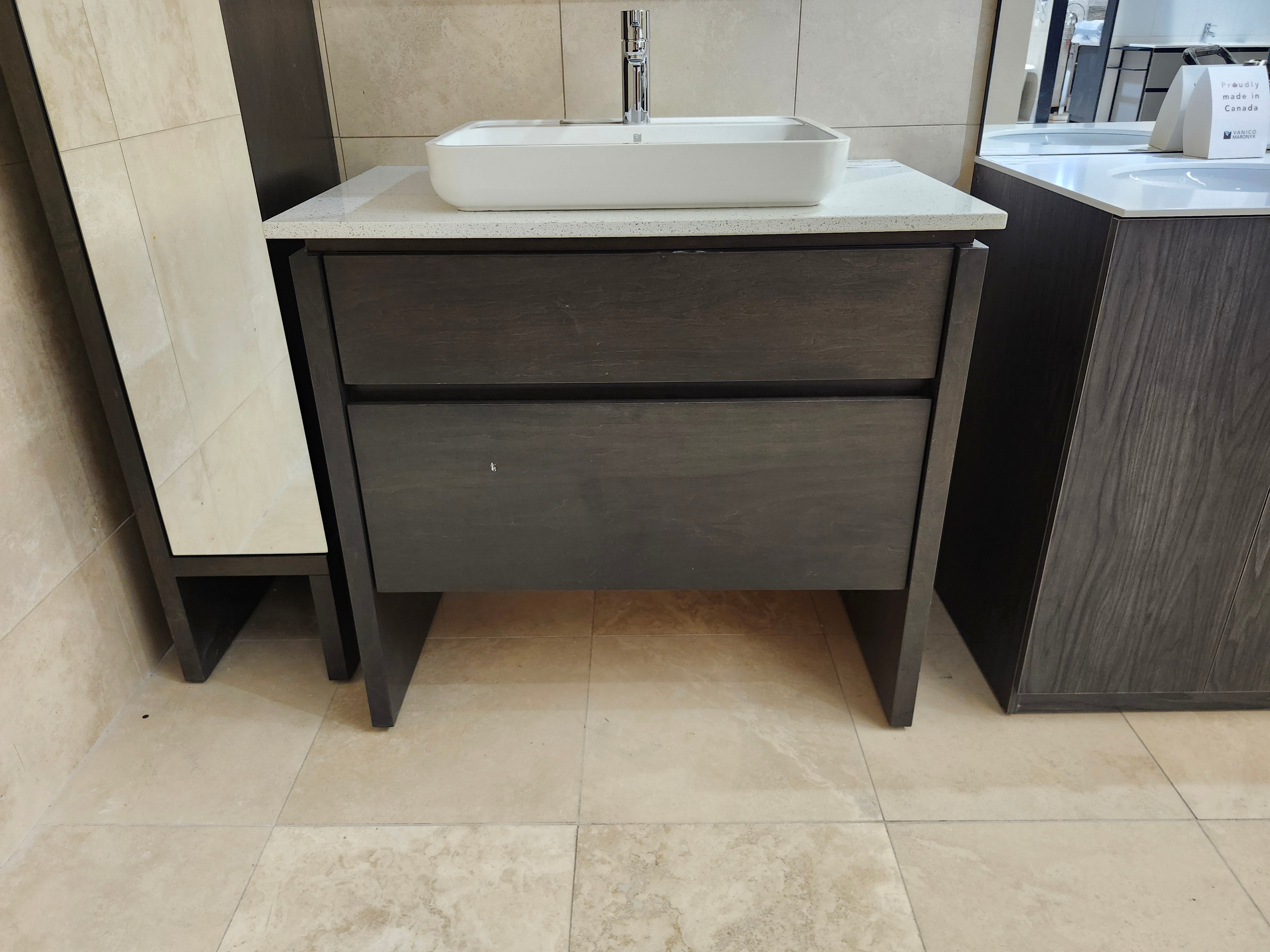 49" Vanico E129 Desk Vanity & Countertop Combo with Mirror and Linen (as is) - 0