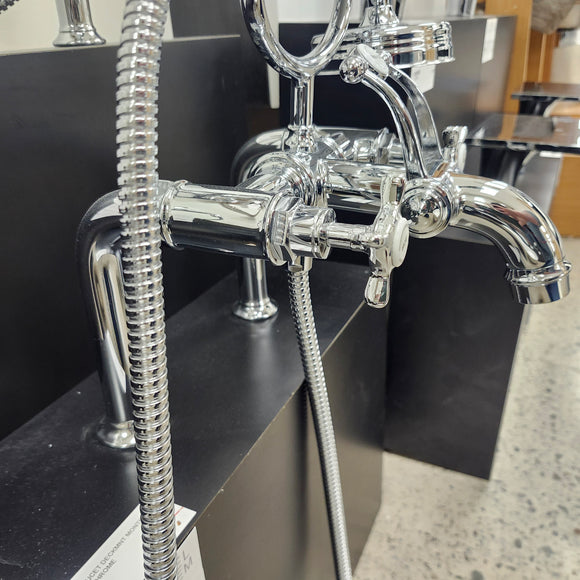 Hansgrohe Axor Series Tub Filler Faucet Montreux Cross Handles Chrome Floormodel Clearance as is Includes Hand Held Shower Head