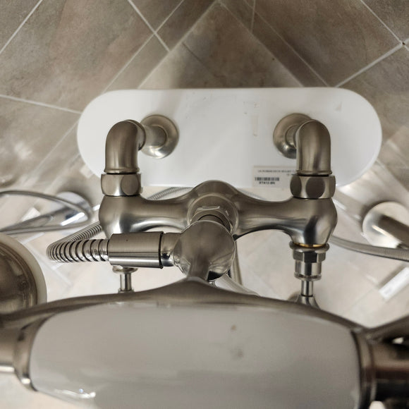 Bathtub Tub Filler Brushed Nickle with hand held shower head Floor model as is no valve included M8