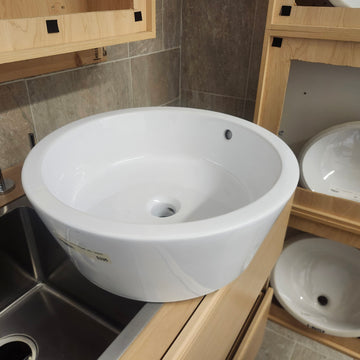 BDI 19 Inch Round White Vessel Vanity Sink Floormodel As is M10