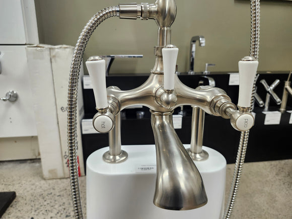 Bathtub Tub Filler Brushed Nickle with hand held shower head Floor model as is no valve included