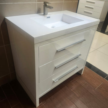 Aura Plato 36 inch White Vanity and Countertop Sink Combo as is Floormodel Clearance - 0