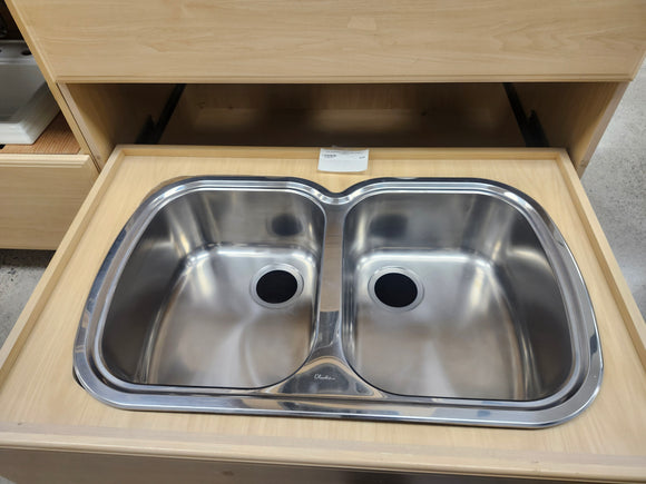 32 1/4 x 19 1/2 Drop in Kitchen Sink Stainless steel 2 bowl Floormodel Clearance As is