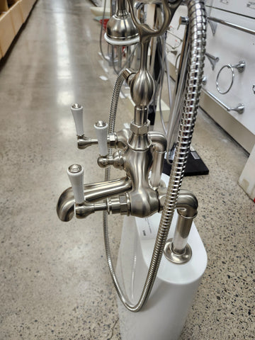 Bathtub Tub Filler Brushed Nickle with hand held shower head Floor model as is no valve included - 0