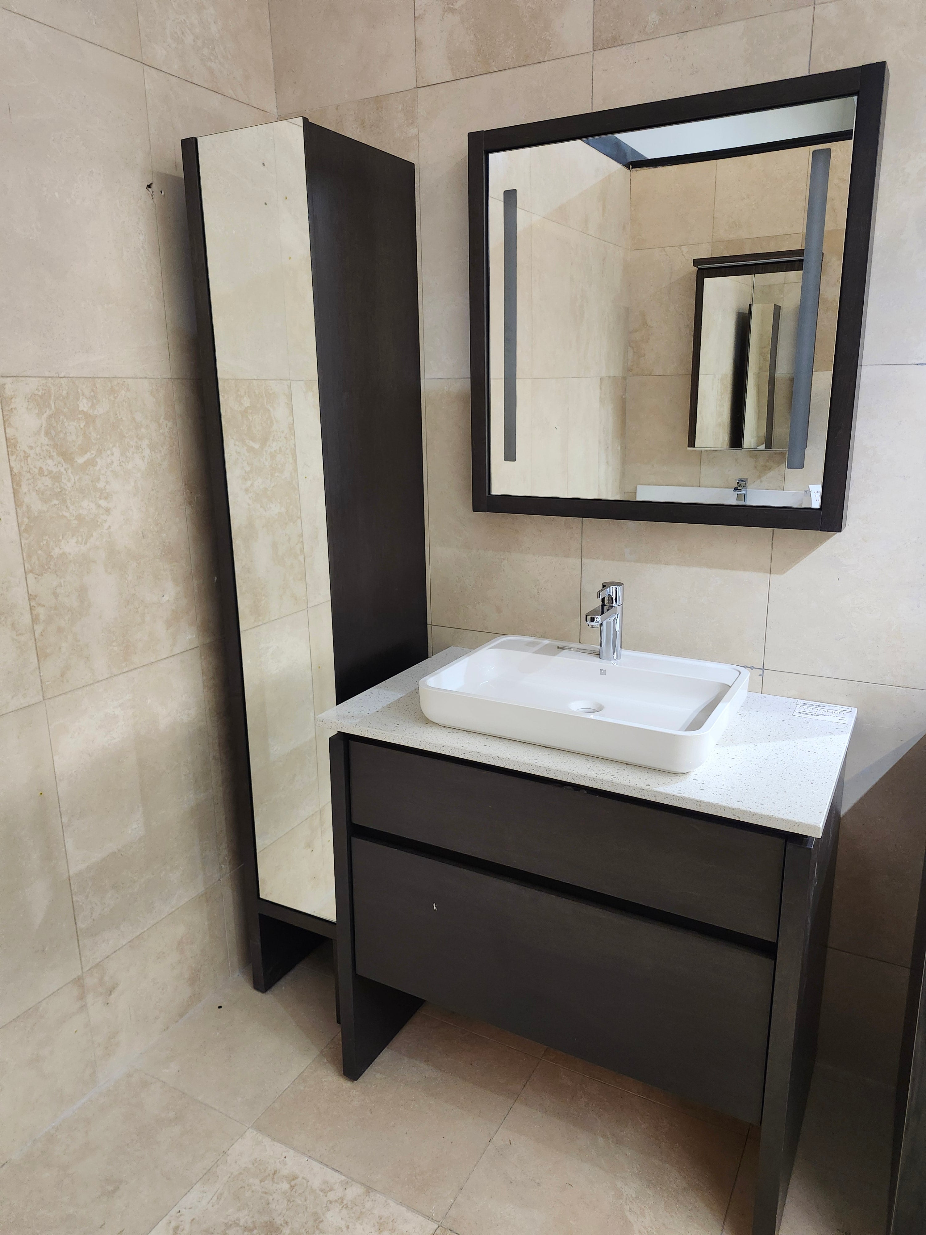 49" Vanico E129 Desk Vanity & Countertop Combo with Mirror and Linen (as is)
