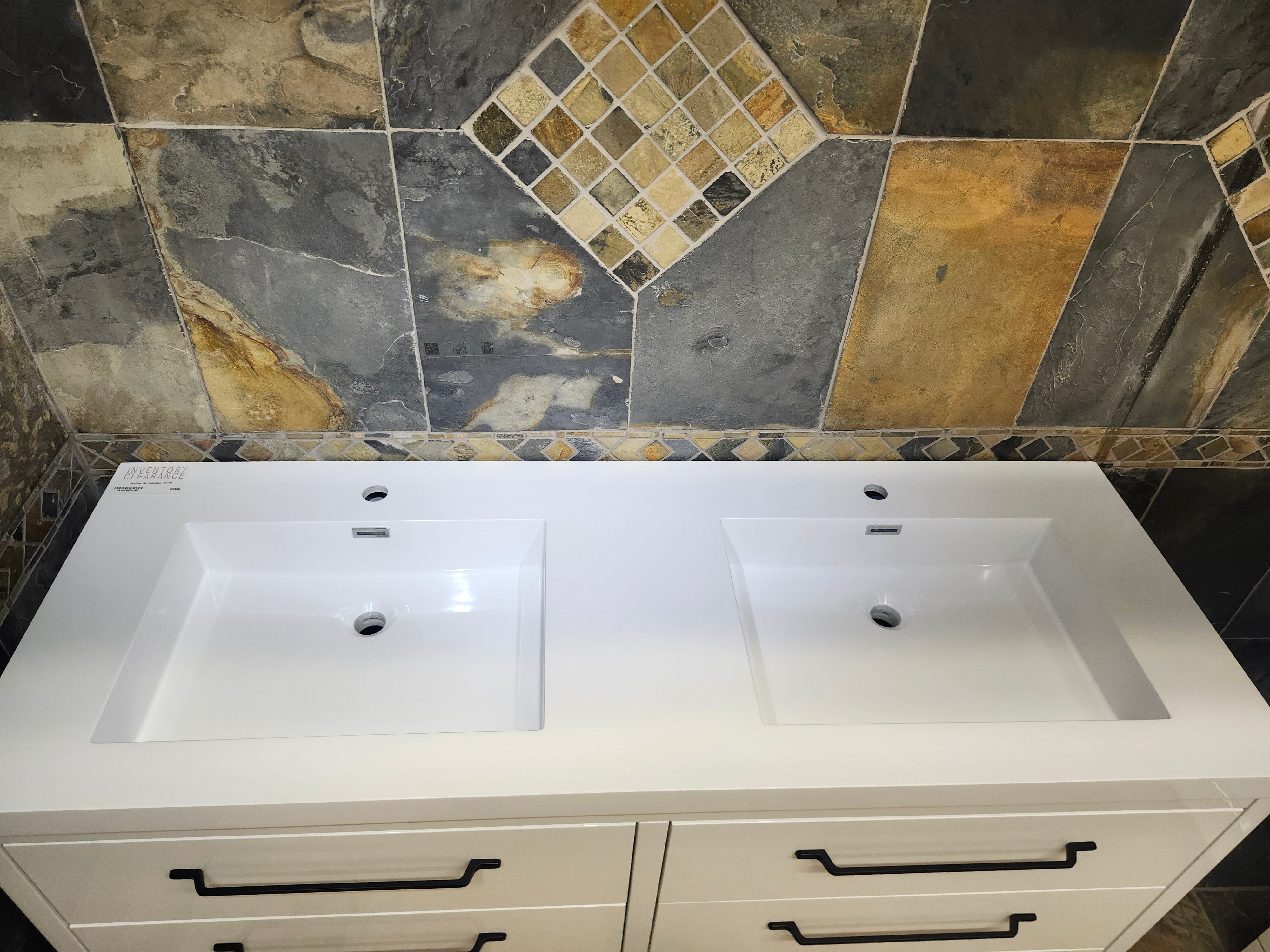 60" Aura Glossy White Plato Vanity with Double Countertop Combo (as is)